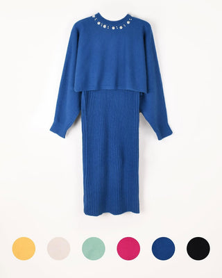 Pearl- Adorned cardigan + dress set.
