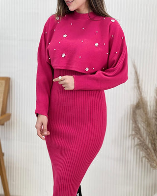 Pearl Charm floral embellished knit set.