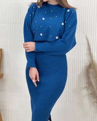 Pearl Charm floral embellished knit set.