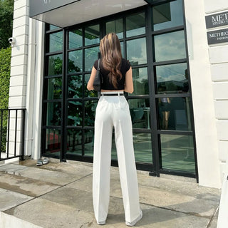 HIGH WAIST STRAIGHT LEG BUTTON FORMAL TROUSERS