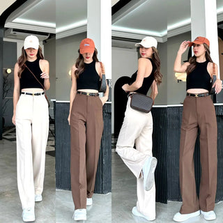 HIGH WAIST STRAIGHT LEG BUTTON FORMAL TROUSERS