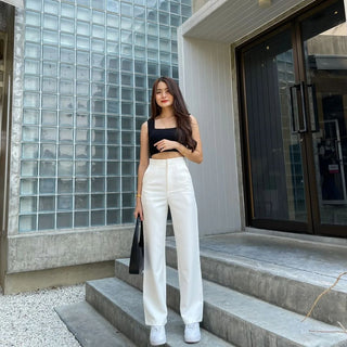 HIGH WAIST STRAIGHT LEG BUTTON FORMAL TROUSERS