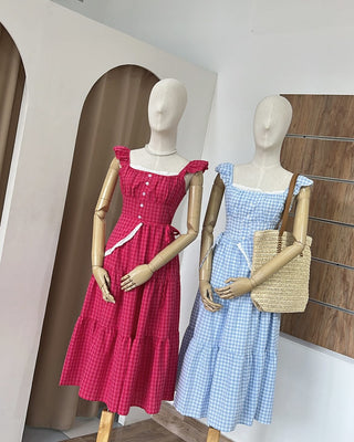 Sweet Gingham Ruffle Maxi Dress