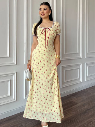 Amaya Chic Square-Neckline Floral Maxi Dress