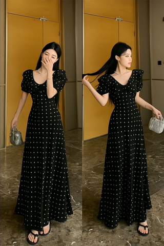 Juliette Polka Dot Tie-Front Maxi Dress