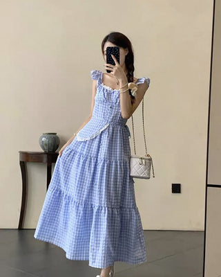 Sweet Gingham Ruffle Maxi Dress