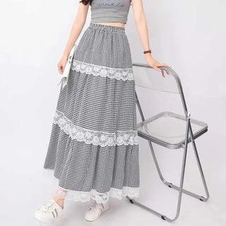 Check & Lace Elegance Skirt.