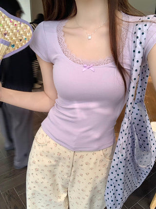 Padded Lace Trim Ribbed Baby Top.