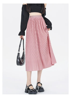 Elegant High-Waisted Pleated Flowy Midi Skirt