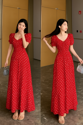 Juliette Polka Dot Tie-Front Maxi Dress