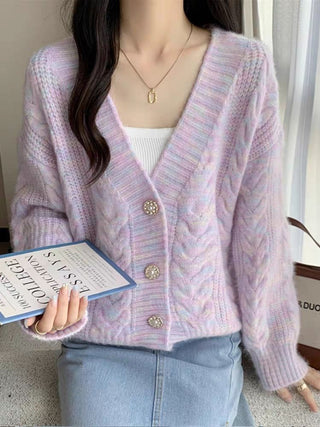 Veyora V-Neck Knitted Button-Down Cardigan