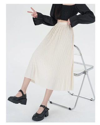 Elegant High-Waisted Pleated Flowy Midi Skirt