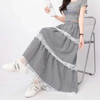Check & Lace Elegance Skirt.