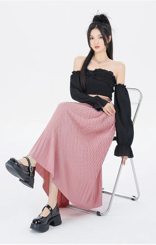 Elegant High-Waisted Pleated Flowy Midi Skirt