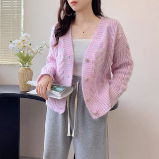 Veyora V-Neck Knitted Button-Down Cardigan