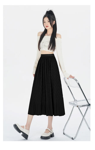 Elegant High-Waisted Pleated Flowy Midi Skirt