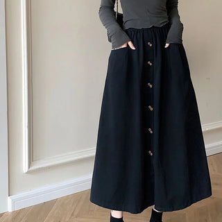 Belted High waisted button-front A-line skirt