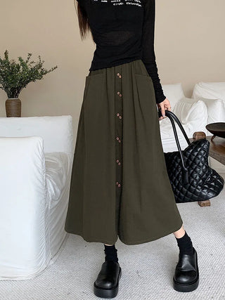 Belted High waisted button-front A-line skirt