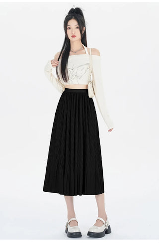 Elegant High-Waisted Pleated Flowy Midi Skirt