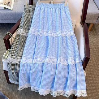 Check & Lace Elegance Skirt.