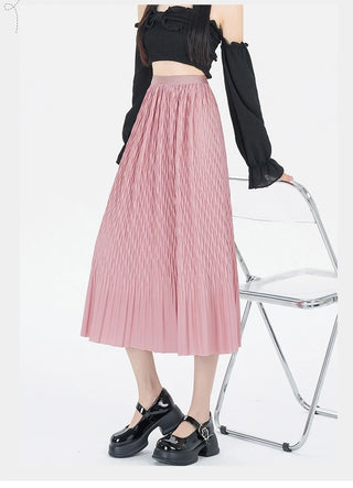 Elegant High-Waisted Pleated Flowy Midi Skirt