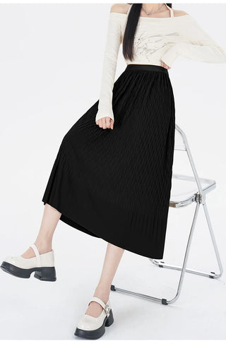 Elegant High-Waisted Pleated Flowy Midi Skirt