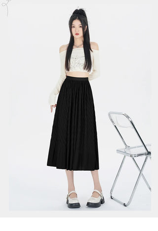 Elegant High-Waisted Pleated Flowy Midi Skirt