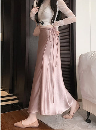 Aveline Satin Tie Wrap Skirt.