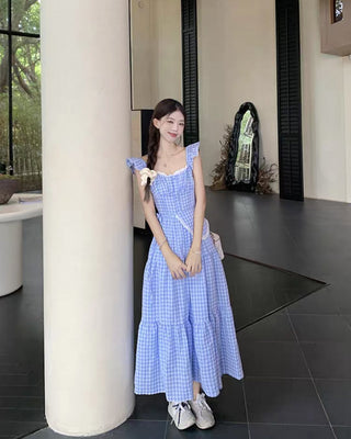 Sweet Gingham Ruffle Maxi Dress