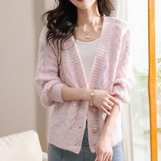 Veyora V-Neck Knitted Button-Down Cardigan