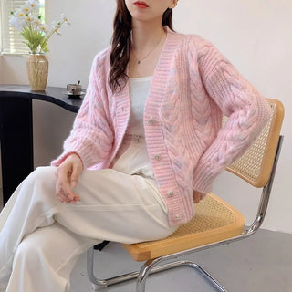 Veyora V-Neck Knitted Button-Down Cardigan