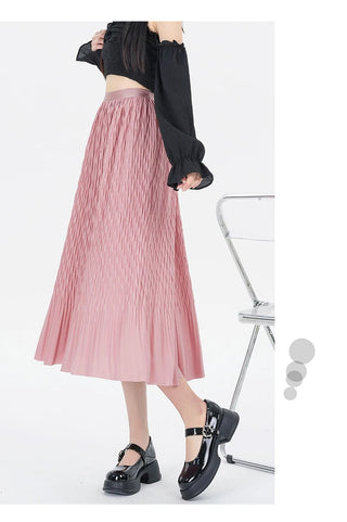 Elegant High-Waisted Pleated Flowy Midi Skirt