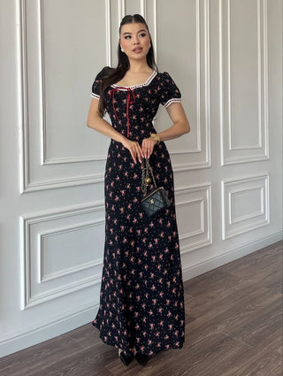 Amaya Chic Square-Neckline Floral Maxi Dress