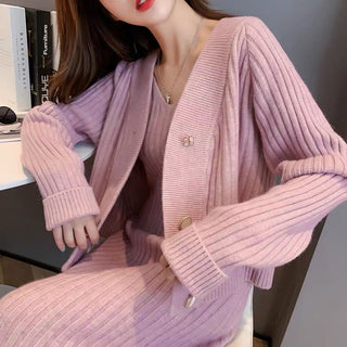 Mae cozy cardigan+ bodycon dress set