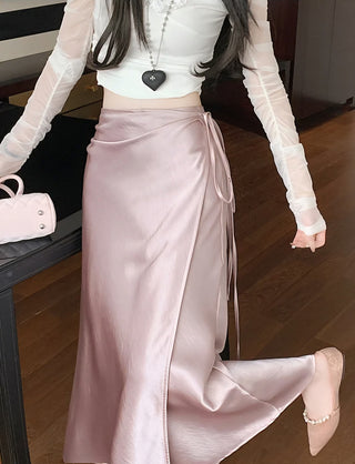 Aveline Satin Tie Wrap Skirt.