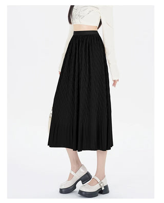 Elegant High-Waisted Pleated Flowy Midi Skirt