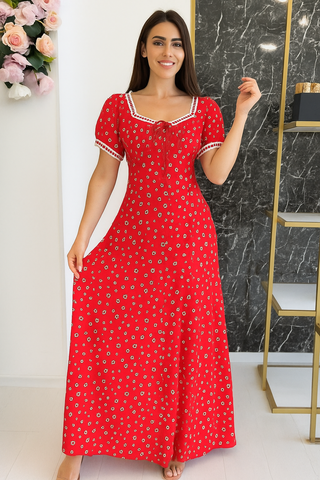 Amaya Chic Square-Neckline Floral Maxi Dress
