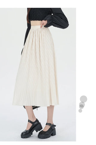 Elegant High-Waisted Pleated Flowy Midi Skirt