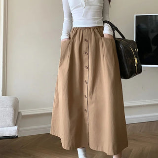 Belted High waisted button-front A-line skirt