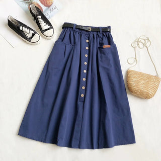 Button-down Belted elastic waist skirt