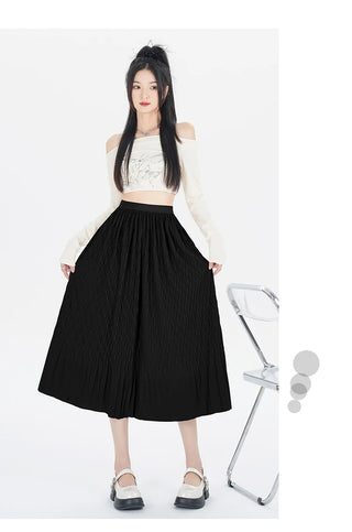 Elegant High-Waisted Pleated Flowy Midi Skirt