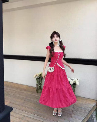 Sweet Gingham Ruffle Maxi Dress