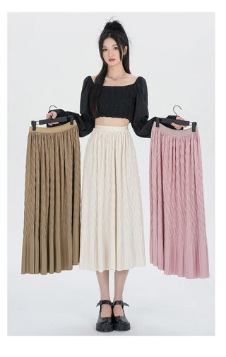 Elegant High-Waisted Pleated Flowy Midi Skirt