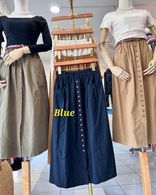 Button-down Belted elastic waist skirt