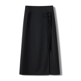 Asymmetric Side-Tie Wrap Midi Skirt.