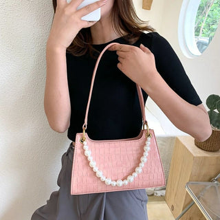 ALLIGATOR PATTERN FASHION PEARL HAND AND SHOULDER BAG