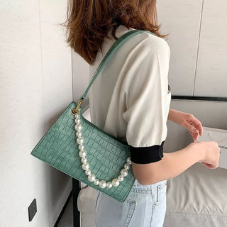 ALLIGATOR PATTERN FASHION PEARL HAND AND SHOULDER BAG