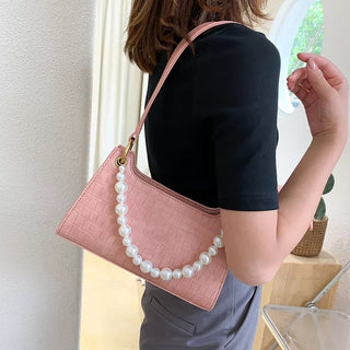 ALLIGATOR PATTERN FASHION PEARL HAND AND SHOULDER BAG